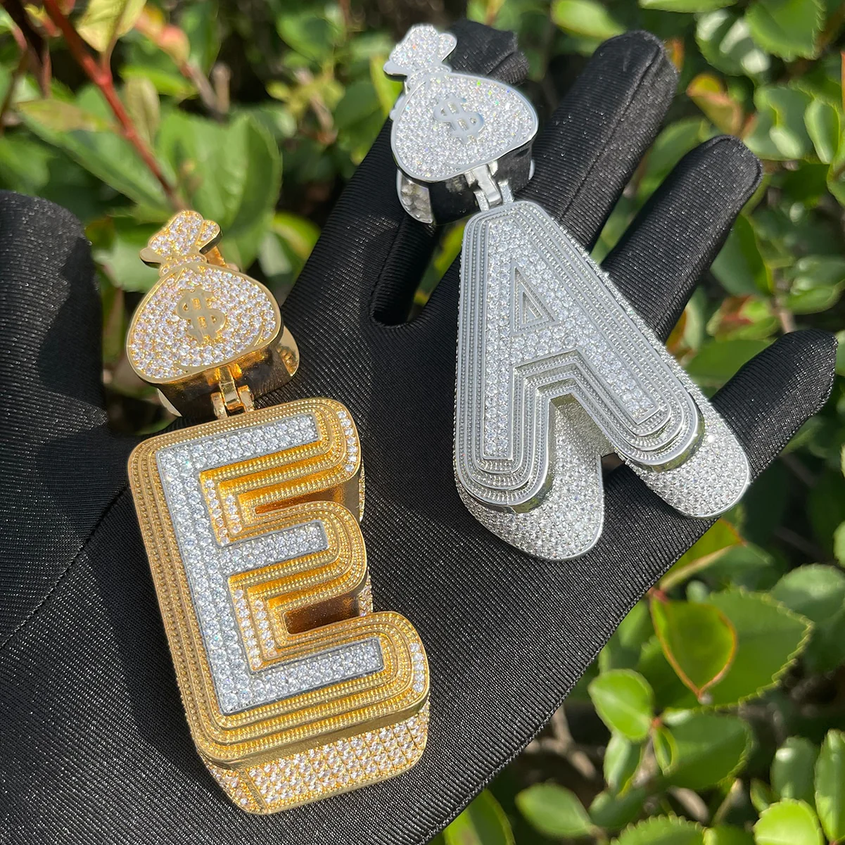 Luxury Full Stoned Triple Layer Iced Out Initial Custom Name Necklace Pendant - Image 3