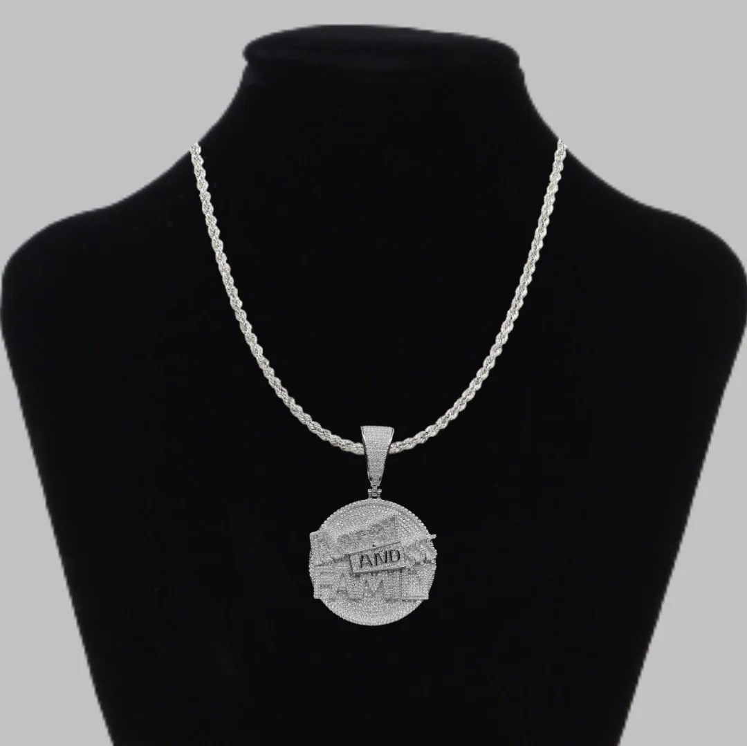 Money And Family Round Iced Out Letter Diamond Pendant Necklace - Image 2