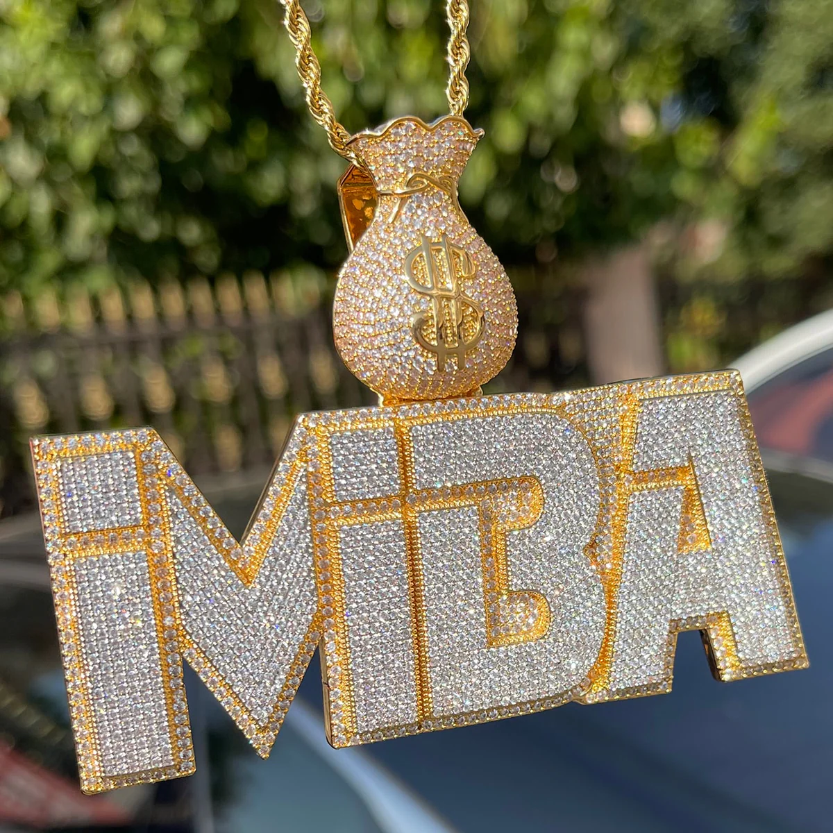 Money Bag Bail Two Layers Iced Out Personalized Custom Name Necklace Pendant - Image 10