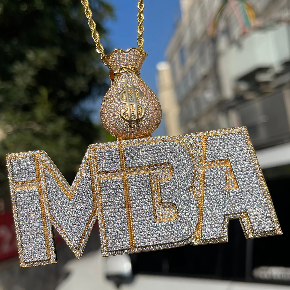 Money Bag Bail Two Layers Iced Out Personalized Custom Name Necklace Pendant - Image 11
