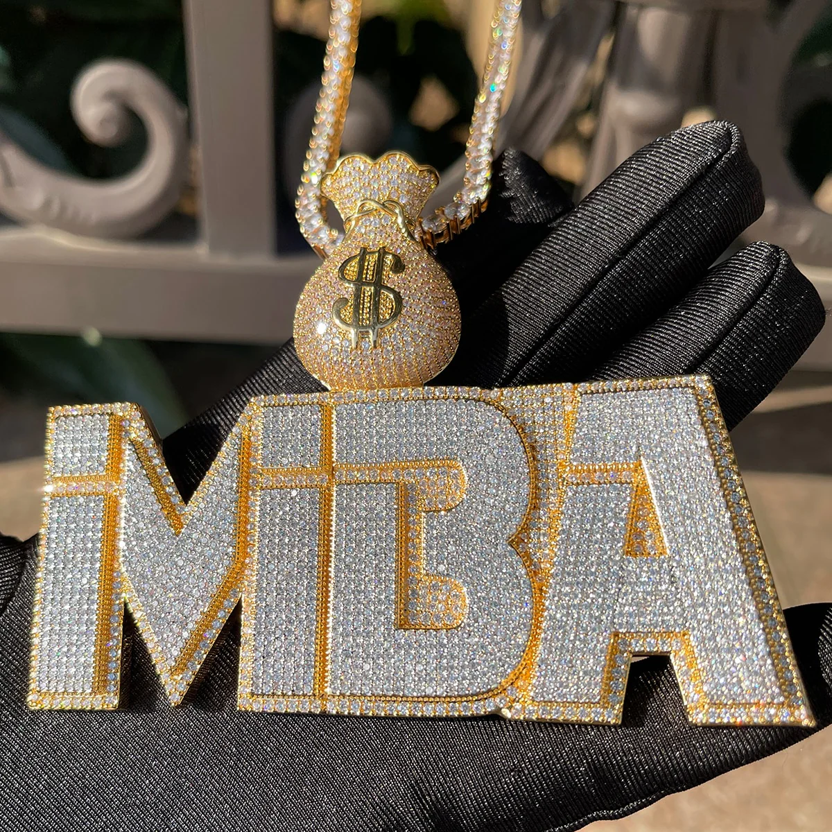 Money Bag Bail Two Layers Iced Out Personalized Custom Name Necklace Pendant - Image 12
