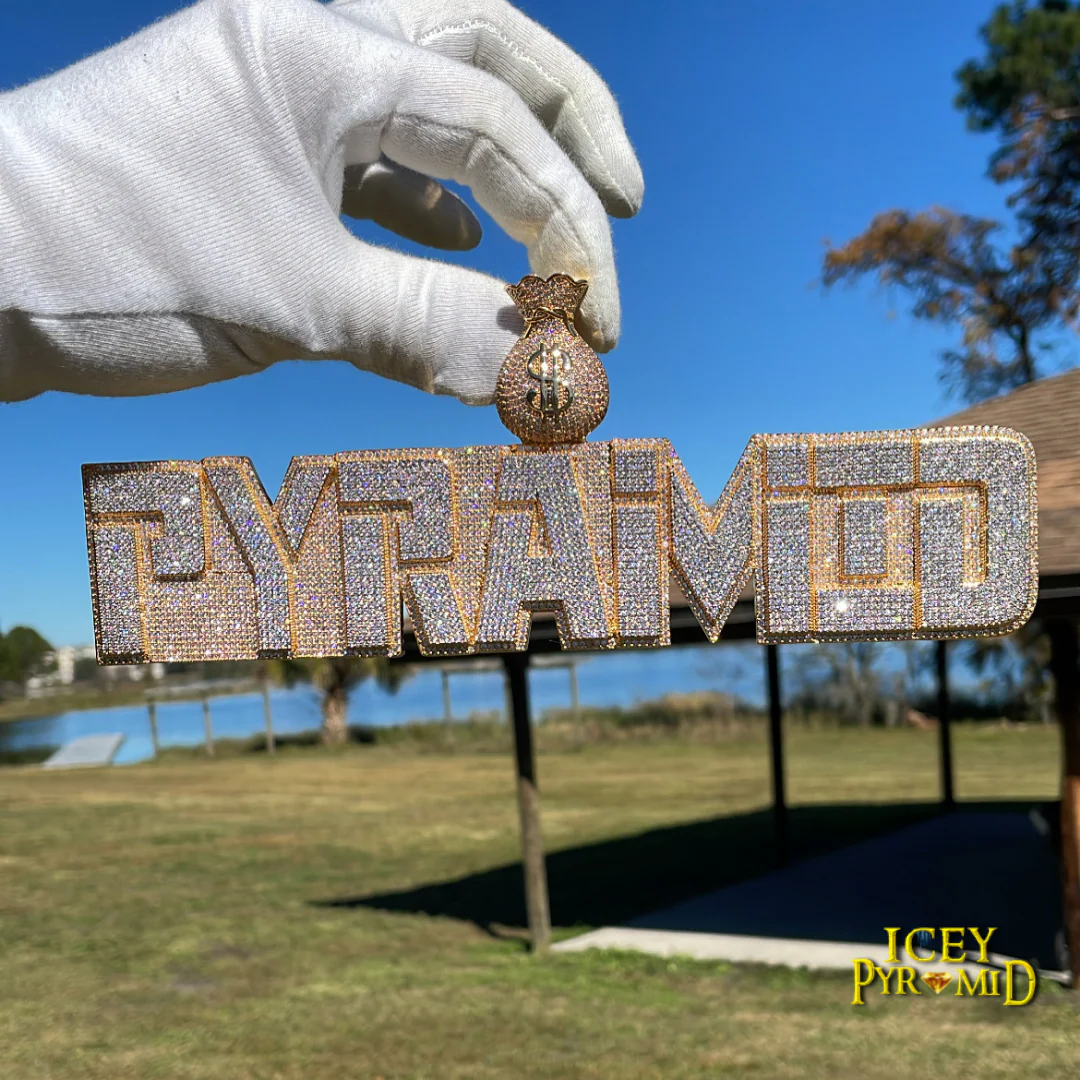 Money Bag Bail Two Layers Iced Out Personalized Custom Name Necklace Pendant - Image 13