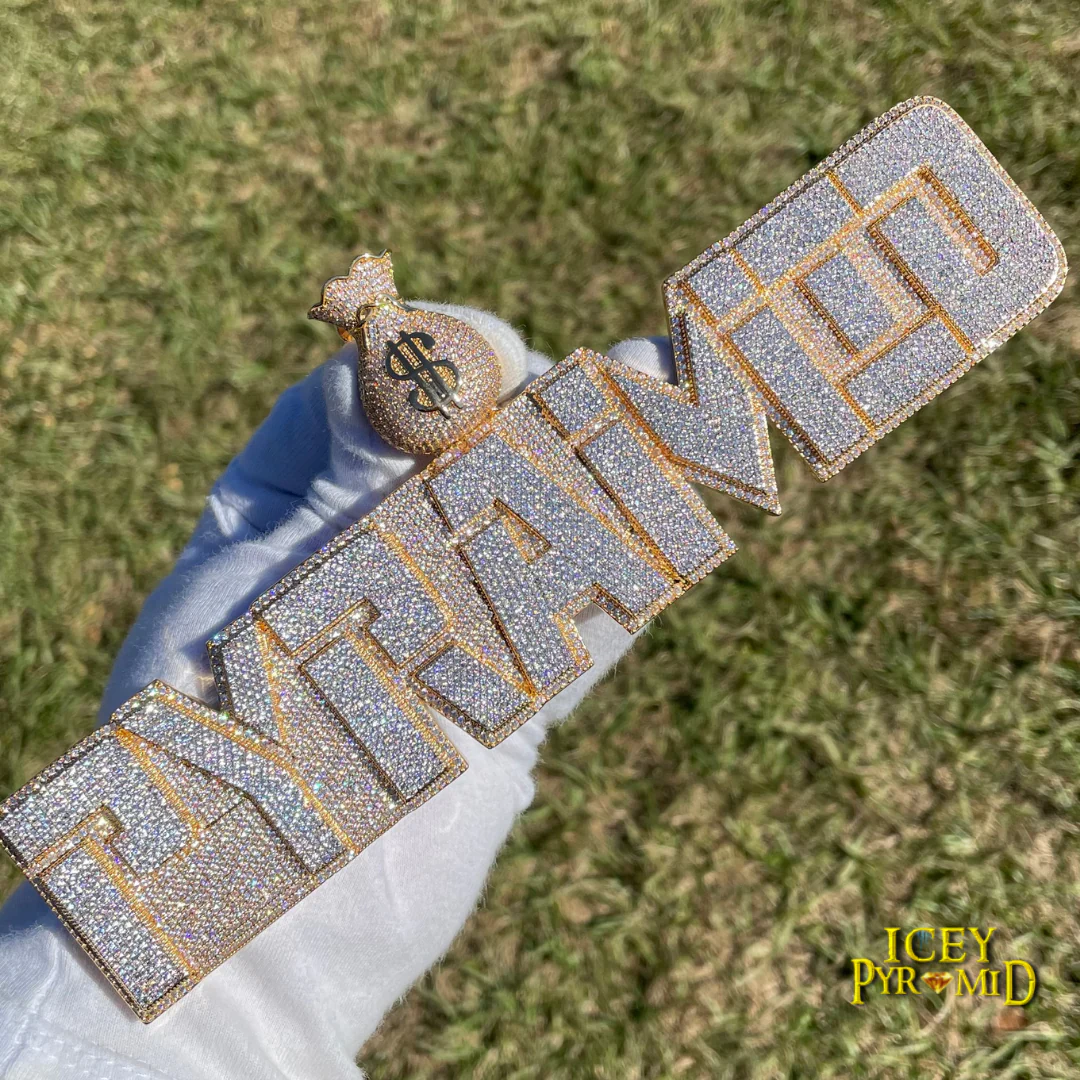 Money Bag Bail Two Layers Iced Out Personalized Custom Name Necklace Pendant - Image 15