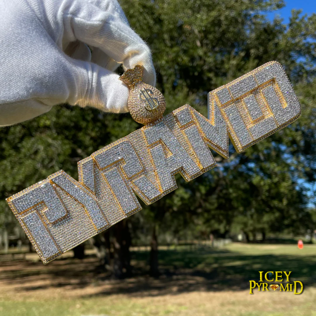 Money Bag Bail Two Layers Iced Out Personalized Custom Name Necklace Pendant - Image 16
