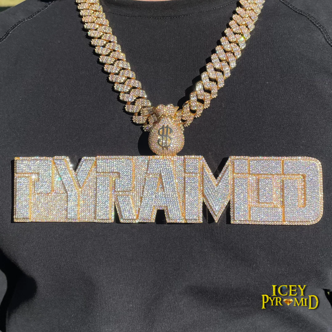Money Bag Bail Two Layers Iced Out Personalized Custom Name Necklace Pendant - Image 17
