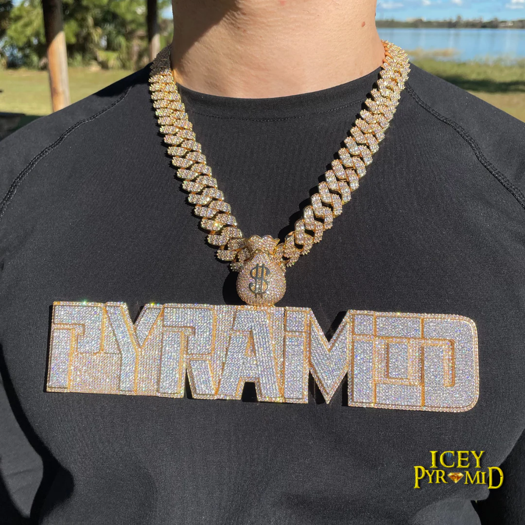 Money Bag Bail Two Layers Iced Out Personalized Custom Name Necklace Pendant - Image 18