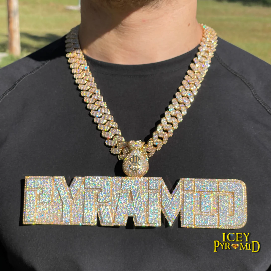Money Bag Bail Two Layers Iced Out Personalized Custom Name Necklace Pendant - Image 19