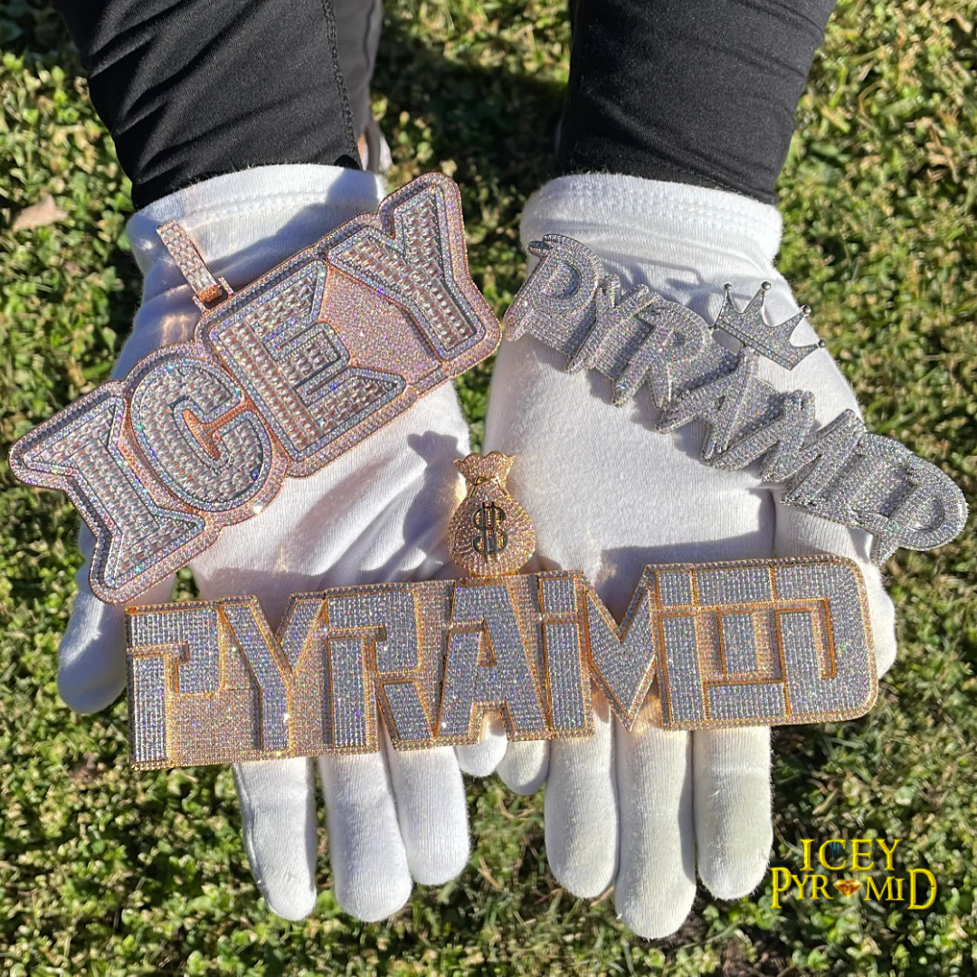 Money Bag Bail Two Layers Iced Out Personalized Custom Name Necklace Pendant - Image 21