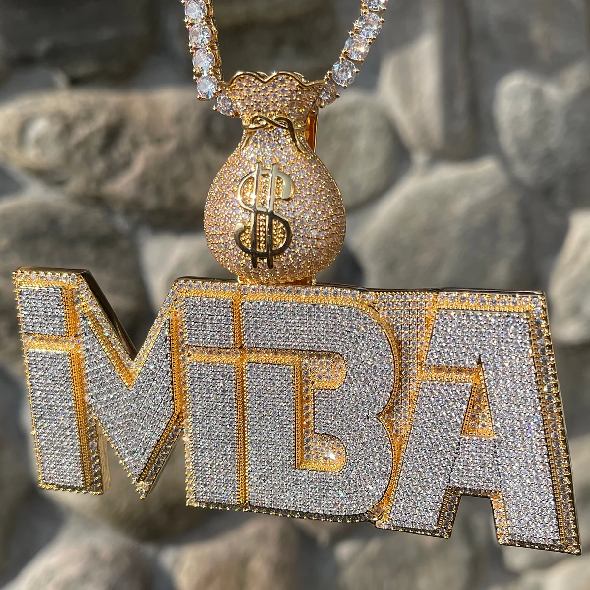 Money Bag Bail Two Layers Iced Out Personalized Custom Name Necklace Pendant - Image 3