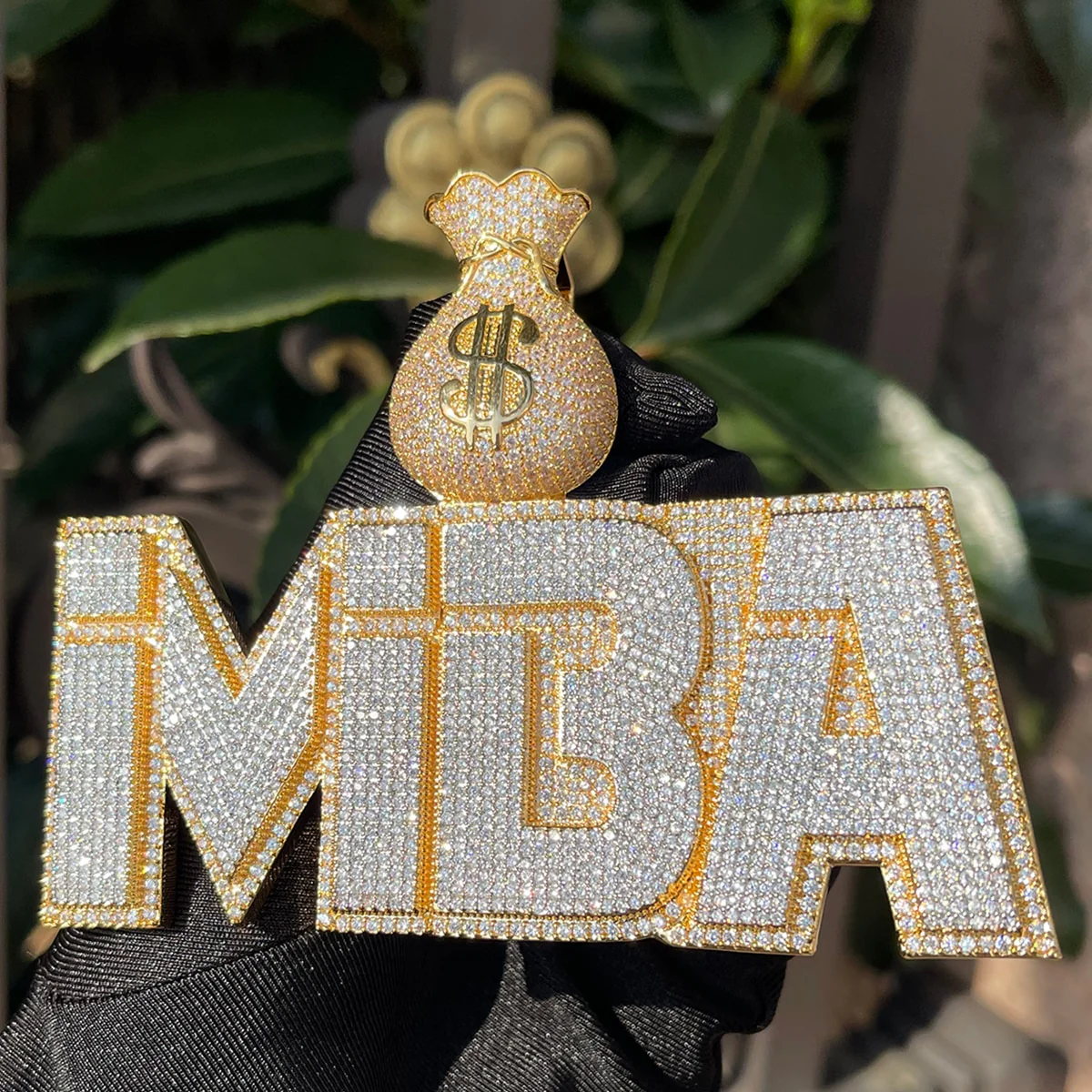 Money Bag Bail Two Layers Iced Out Personalized Custom Name Necklace Pendant - Image 4