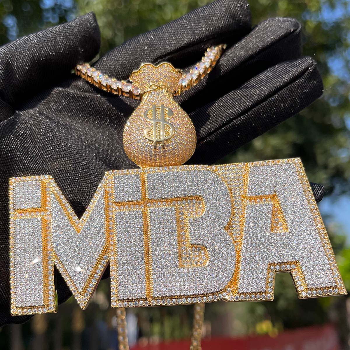 Money Bag Bail Two Layers Iced Out Personalized Custom Name Necklace Pendant - Image 8