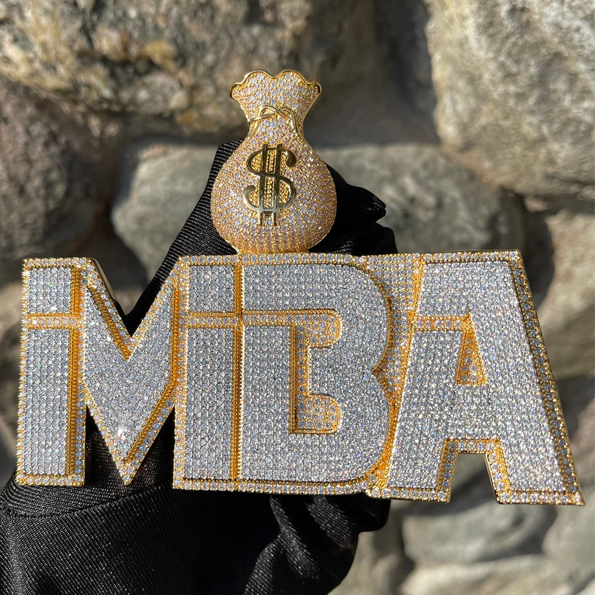 Money Bag Bail Two Layers Iced Out Personalized Custom Name Necklace Pendant - Image 9