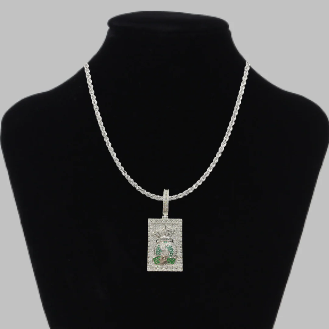 Money Bag with 100's Iced Out Letter Diamond Pendant Necklace - Image 2