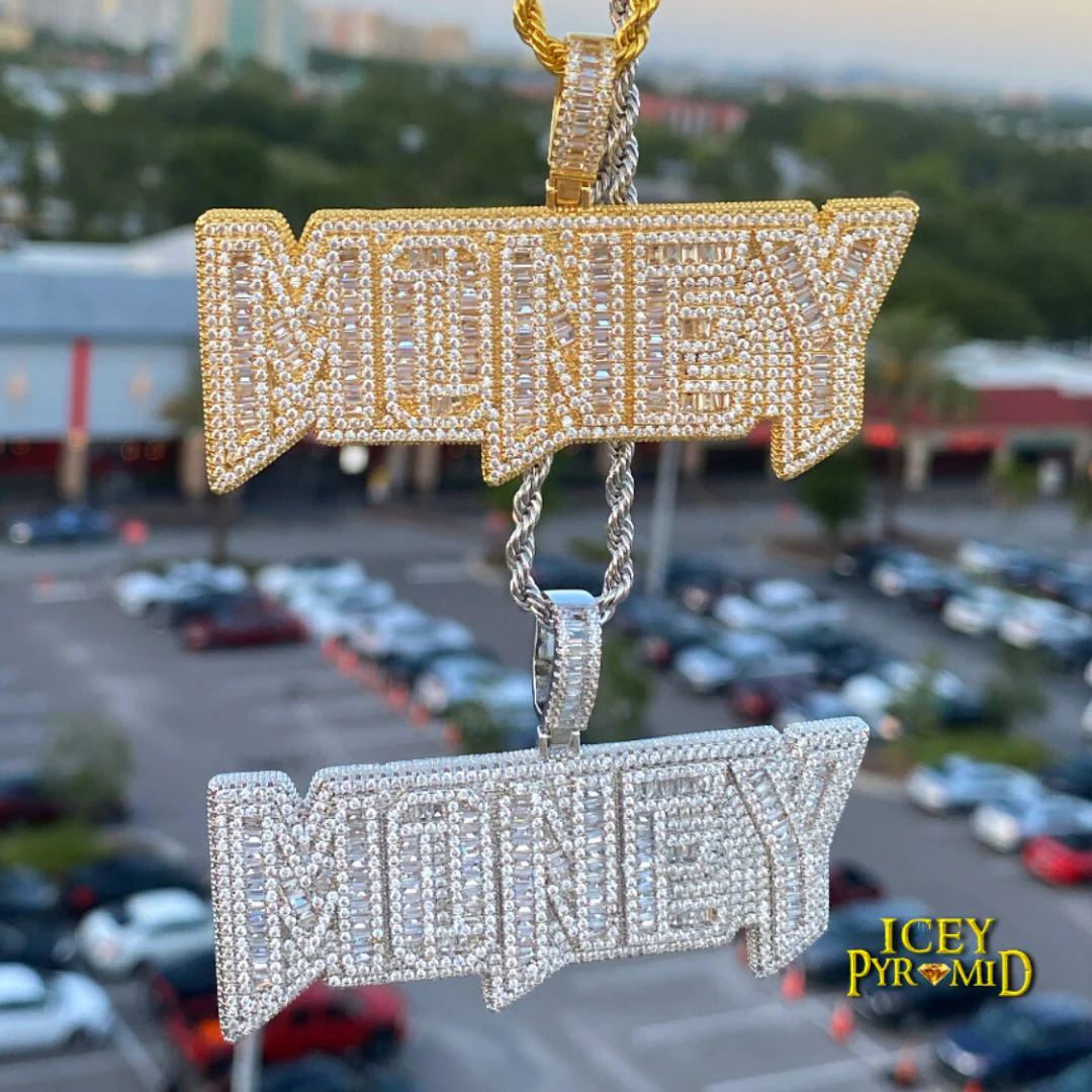 Money Iced Out Letter Diamond Pendant Necklace - Image 5