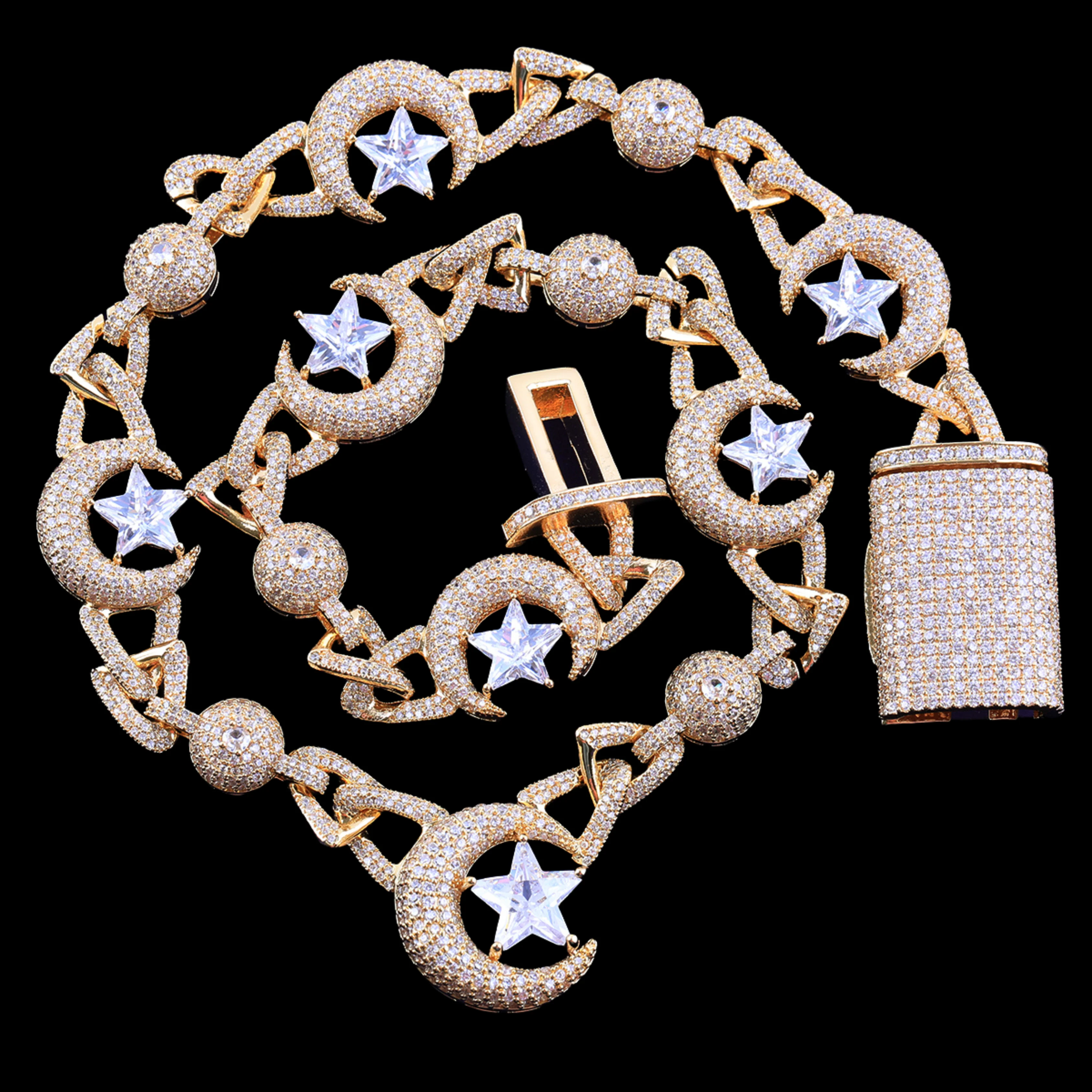 18MM Moon and Star World Iced Out Diamond Necklace Chain - Image 3
