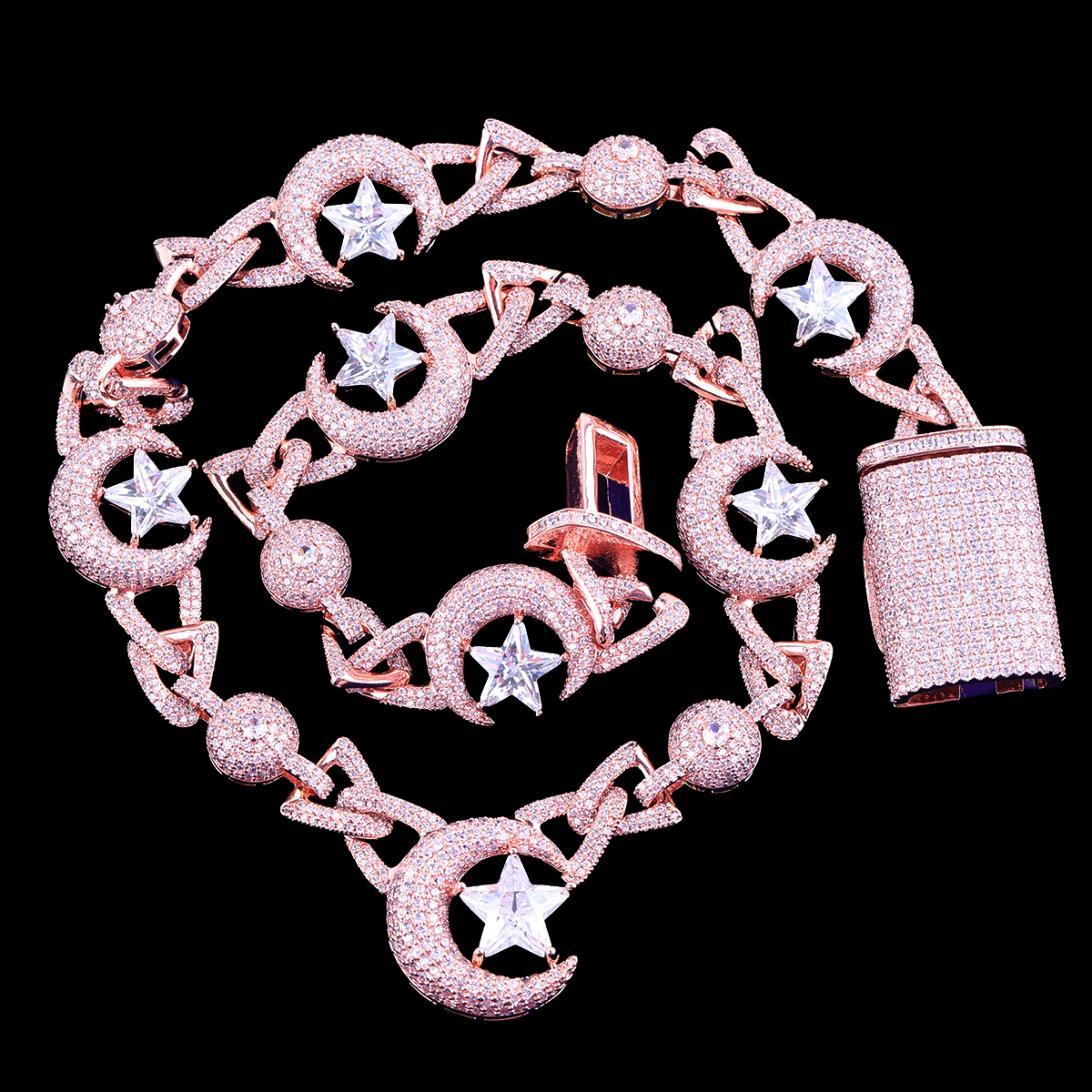 18MM Moon and Star World Iced Out Diamond Necklace Chain - Image 4