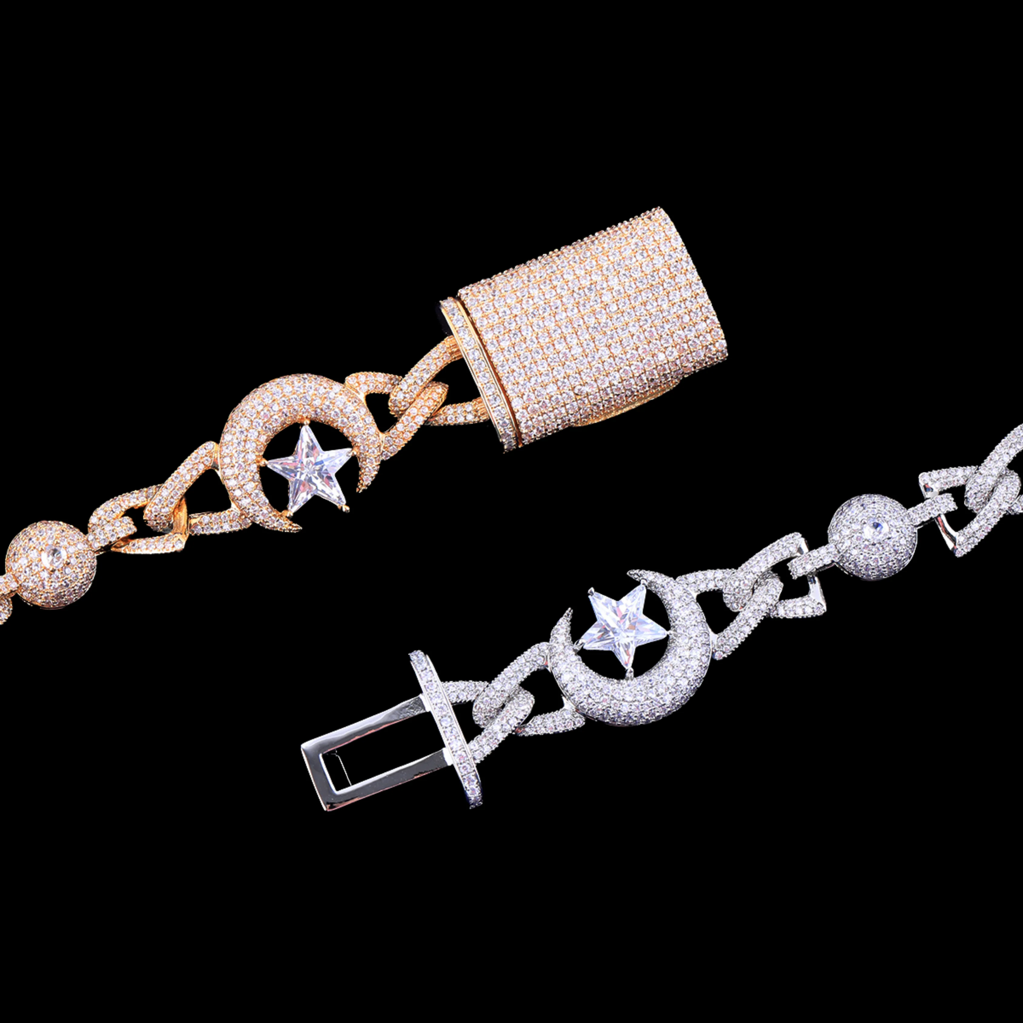 18MM Moon and Star World Iced Out Diamond Necklace Chain - Image 5