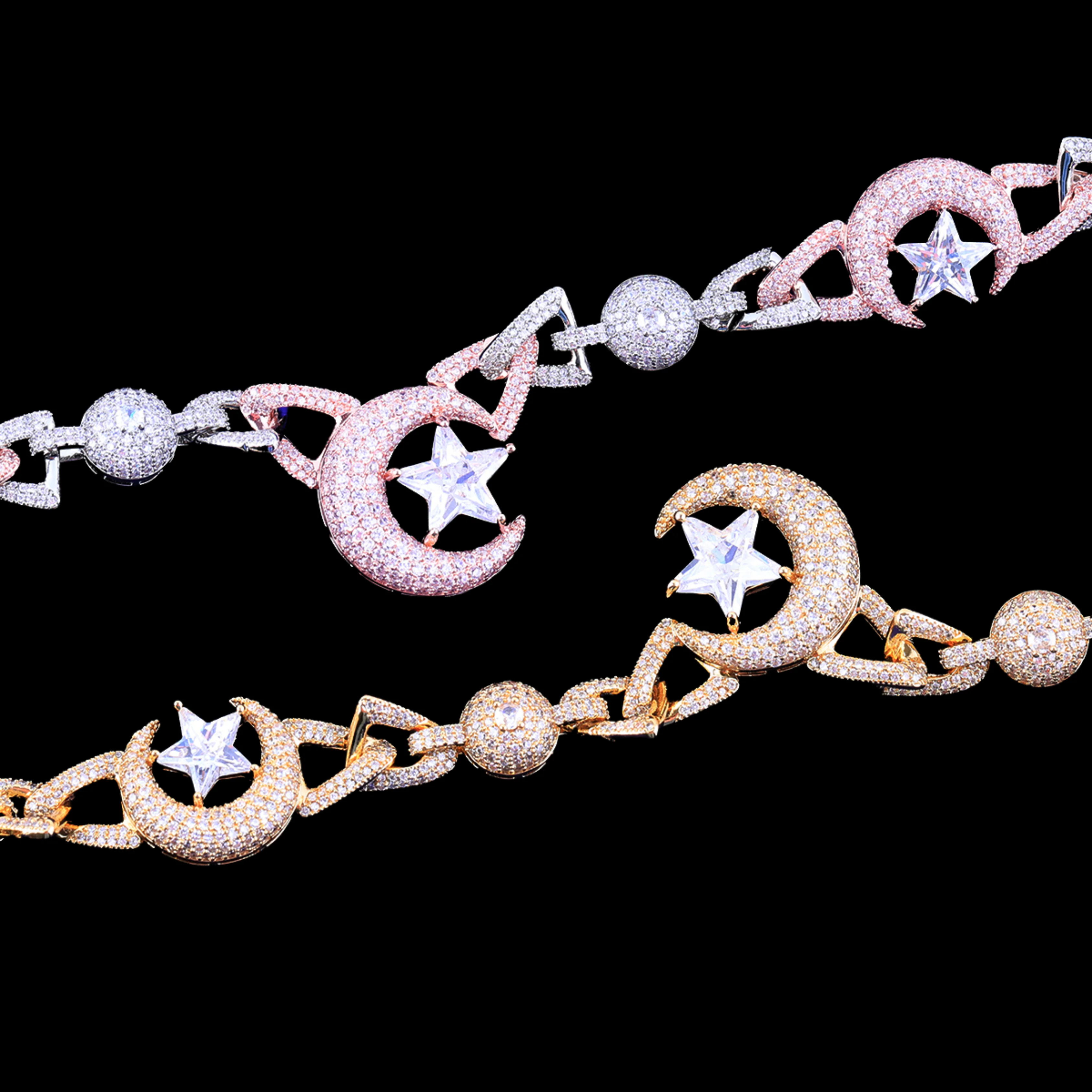 18MM Moon and Star World Iced Out Diamond Necklace Chain - Image 6