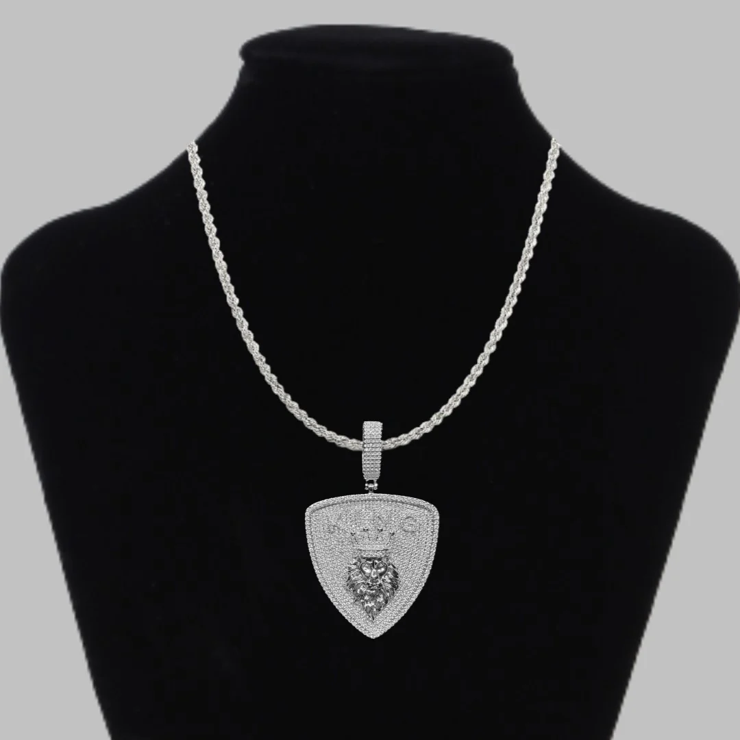 Lion Crown King Iced Out Letter Diamond Badge Pendant Necklace - Image 2