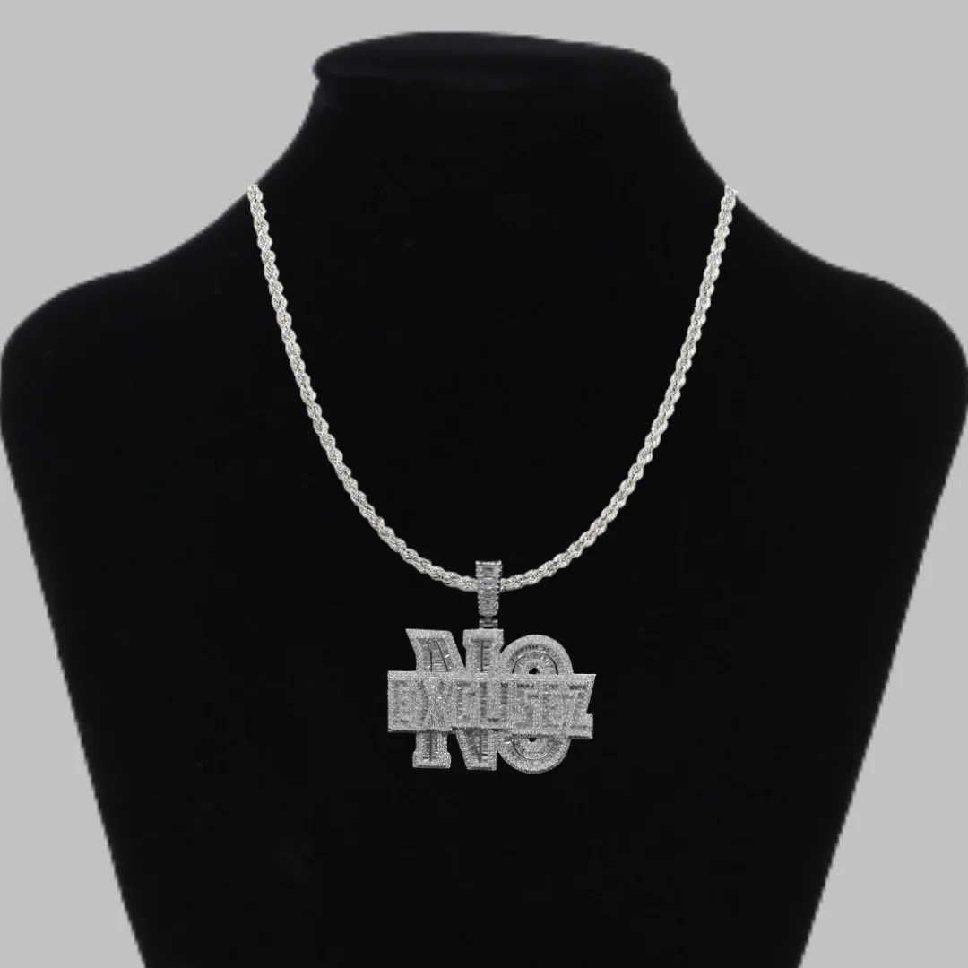 No Excusez Iced Out Letter Diamond Pendant Necklace - Image 4