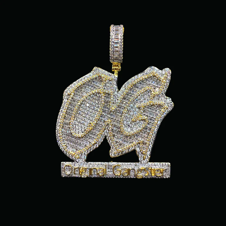 OG Original Gangster Two Tone Iced Out Letter Diamond Pendant Necklace - Image 3