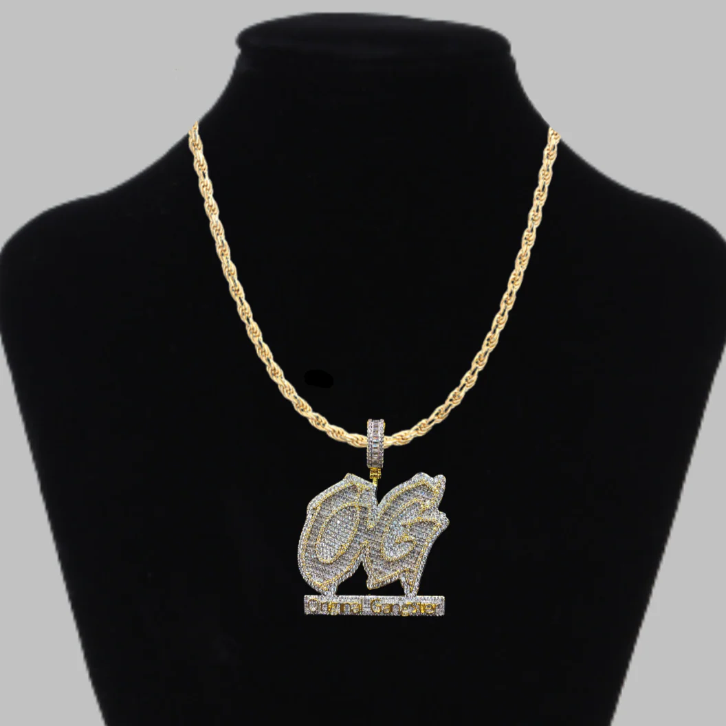 OG Original Gangster Two Tone Iced Out Letter Diamond Pendant Necklace - Image 4
