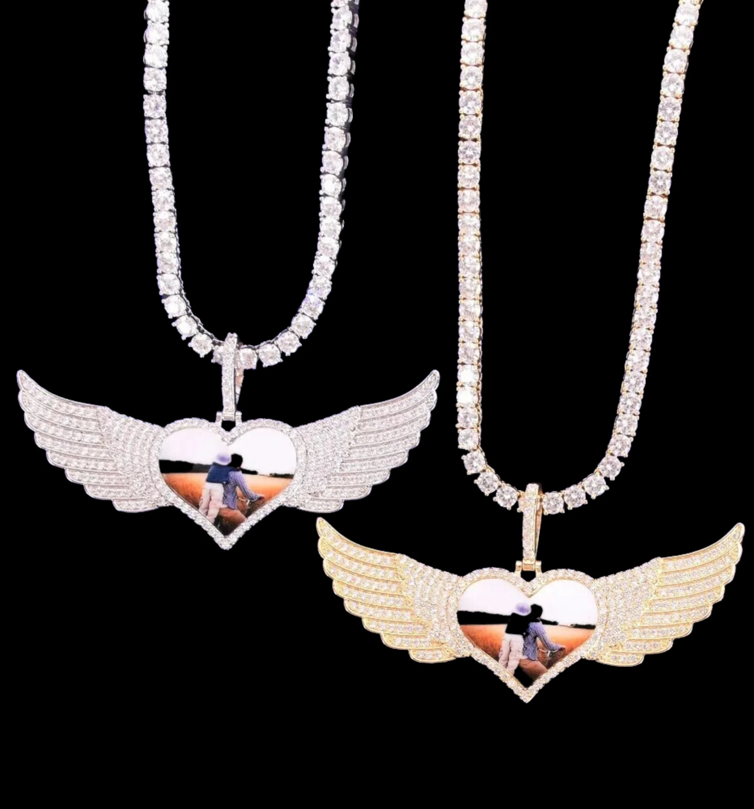 Long Wings Heart Custom Photo Picture Pendant Necklace - Image 2