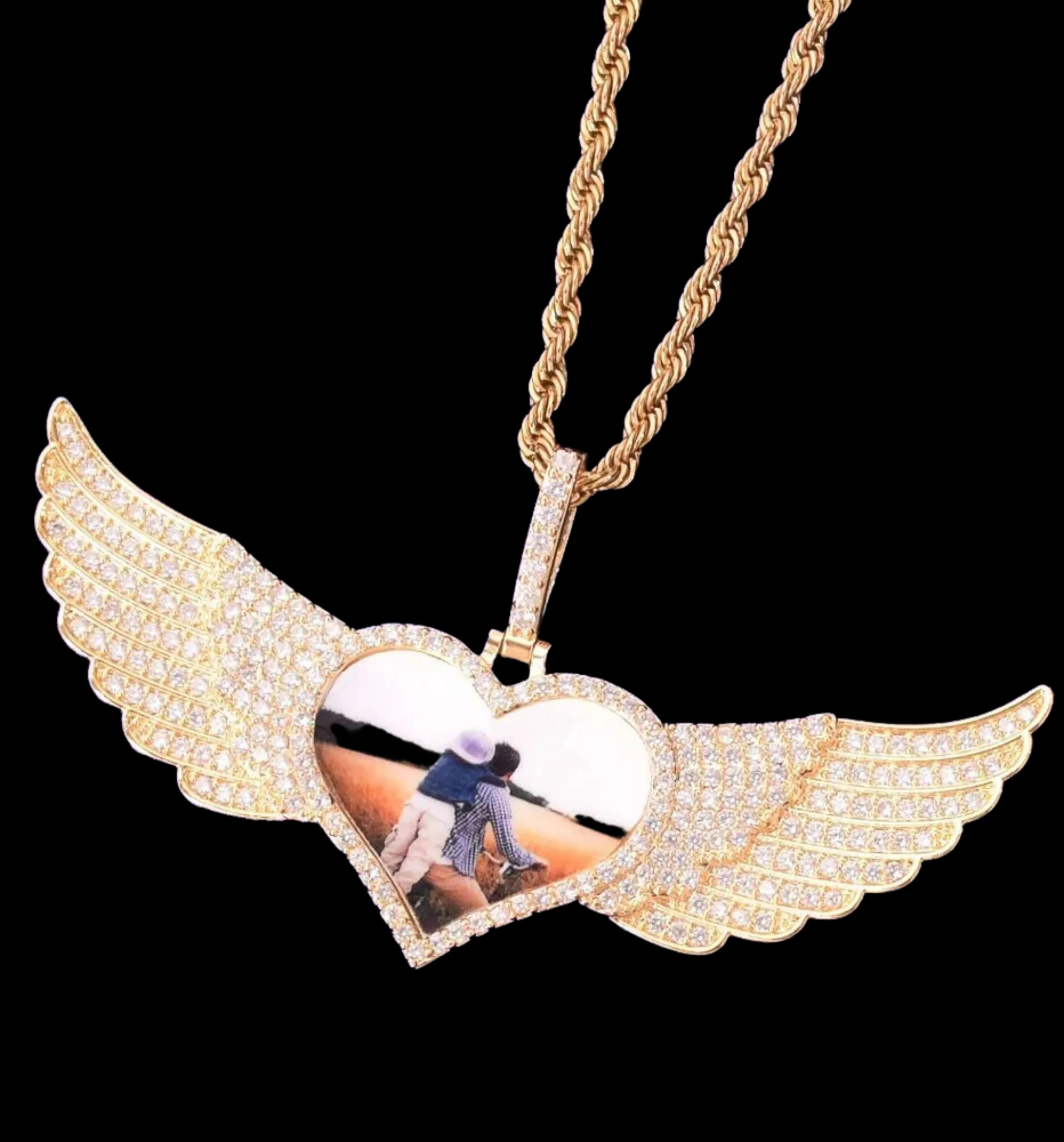 Long Wings Heart Custom Photo Picture Pendant Necklace - Image 3