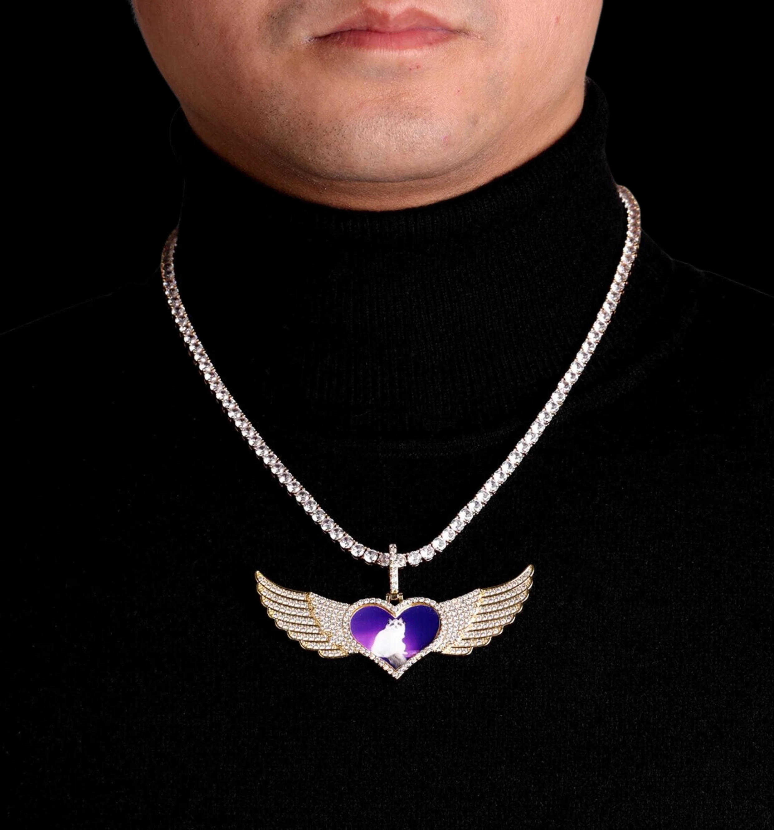 Long Wings Heart Custom Photo Picture Pendant Necklace - Image 4