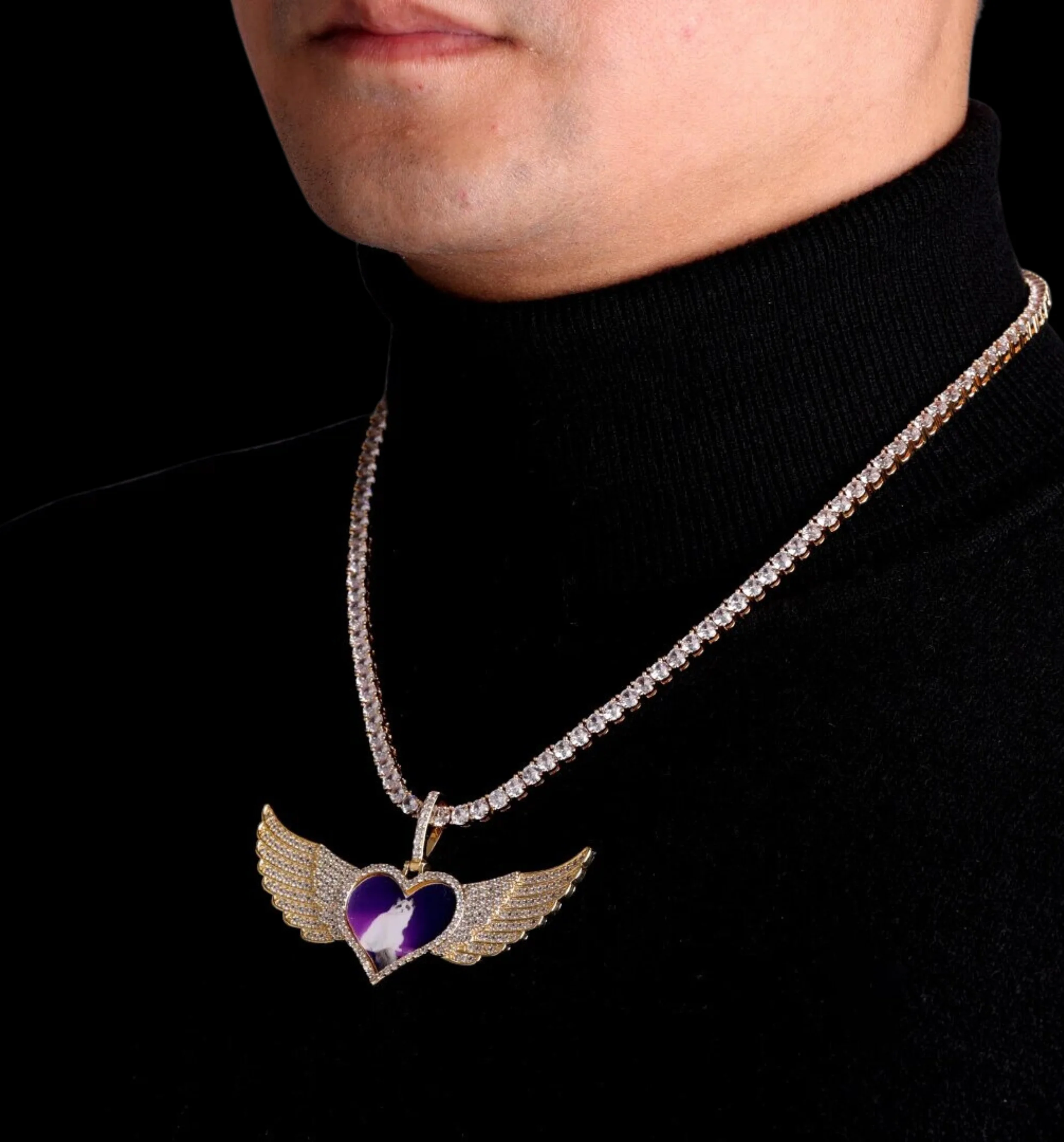 Long Wings Heart Custom Photo Picture Pendant Necklace - Image 5