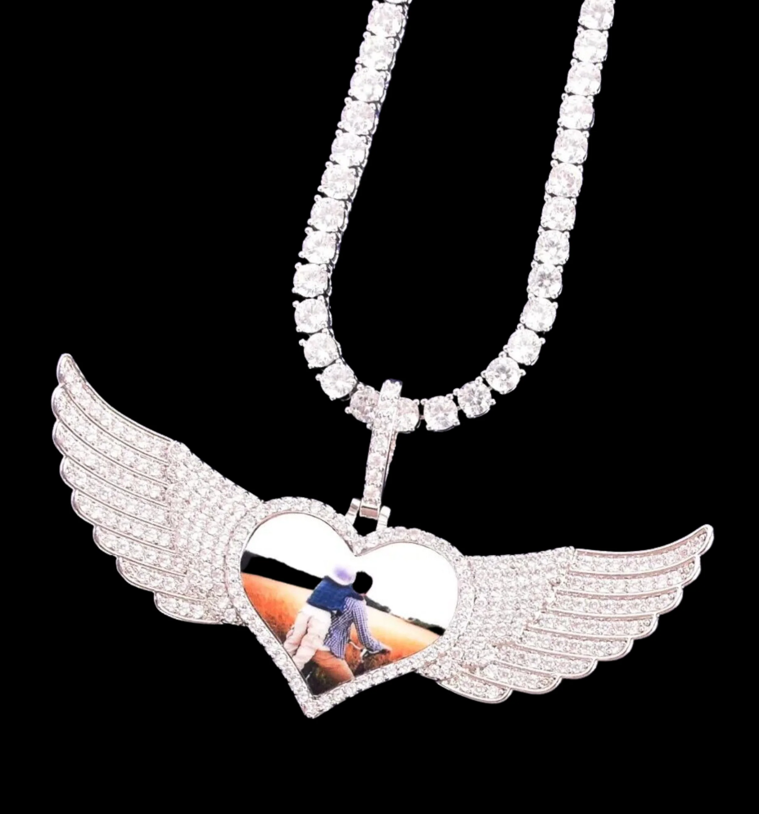 Long Wings Heart Custom Photo Picture Pendant Necklace - Image 6