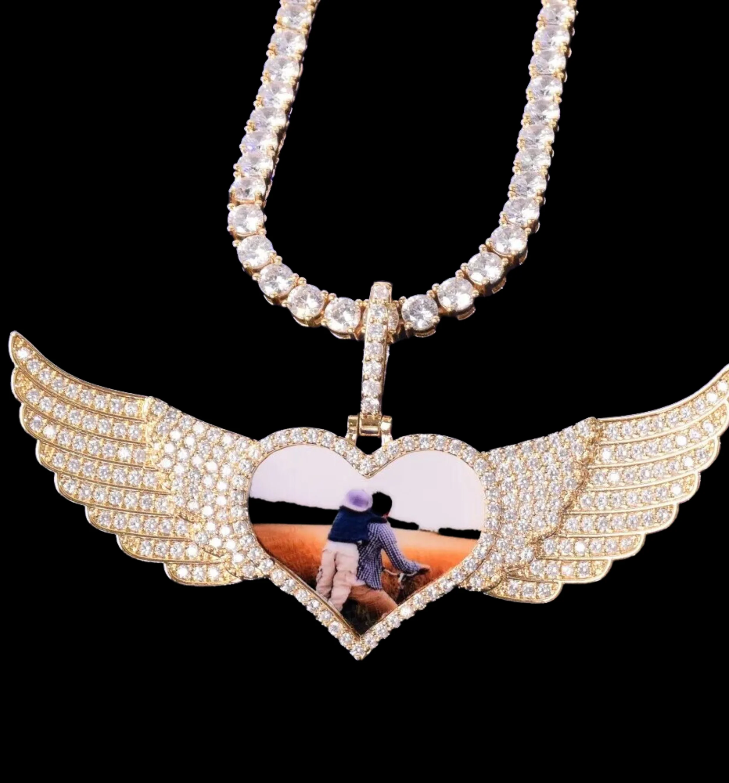 Long Wings Heart Custom Photo Picture Pendant Necklace - Image 7
