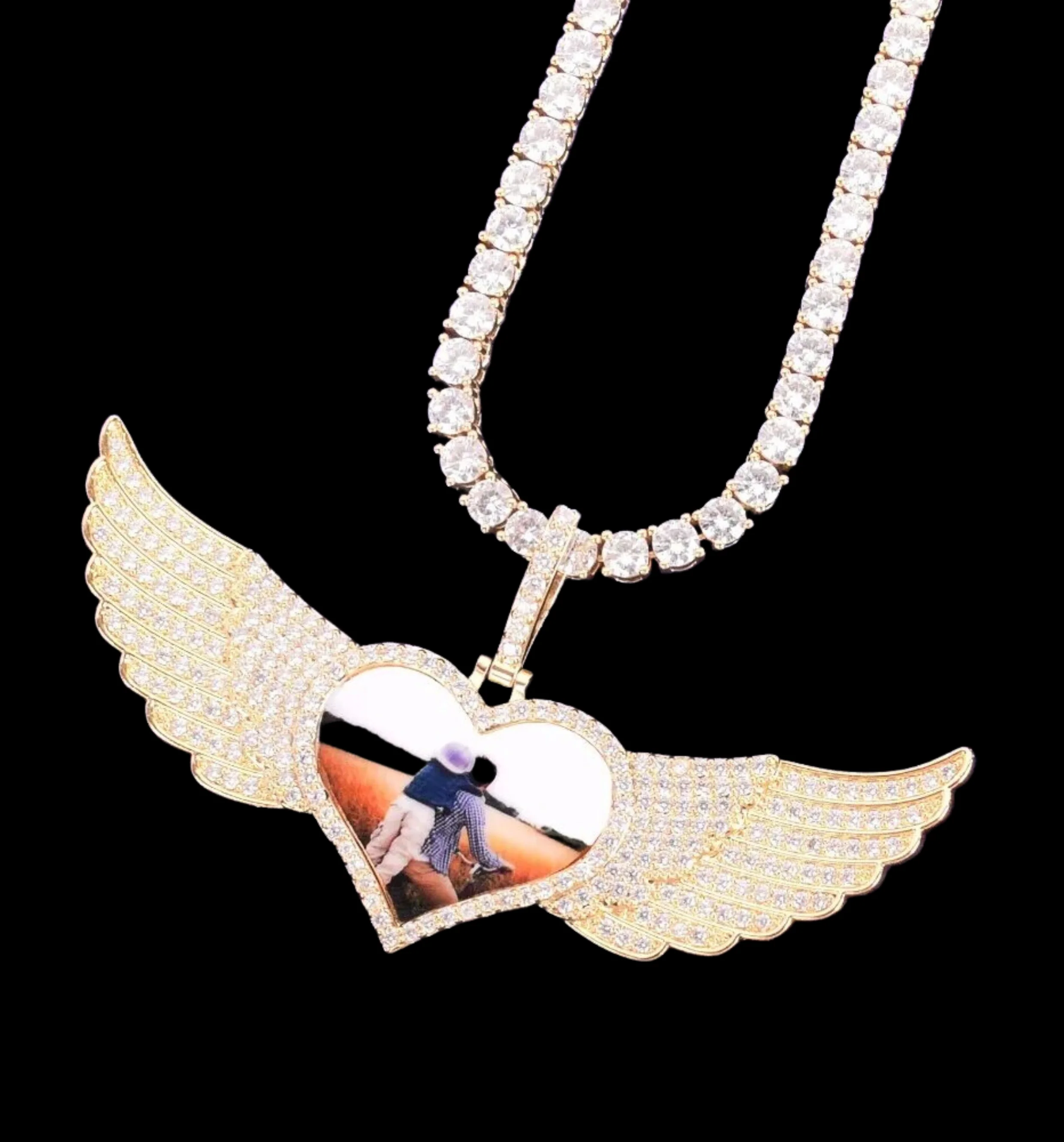 Long Wings Heart Custom Photo Picture Pendant Necklace - Image 8