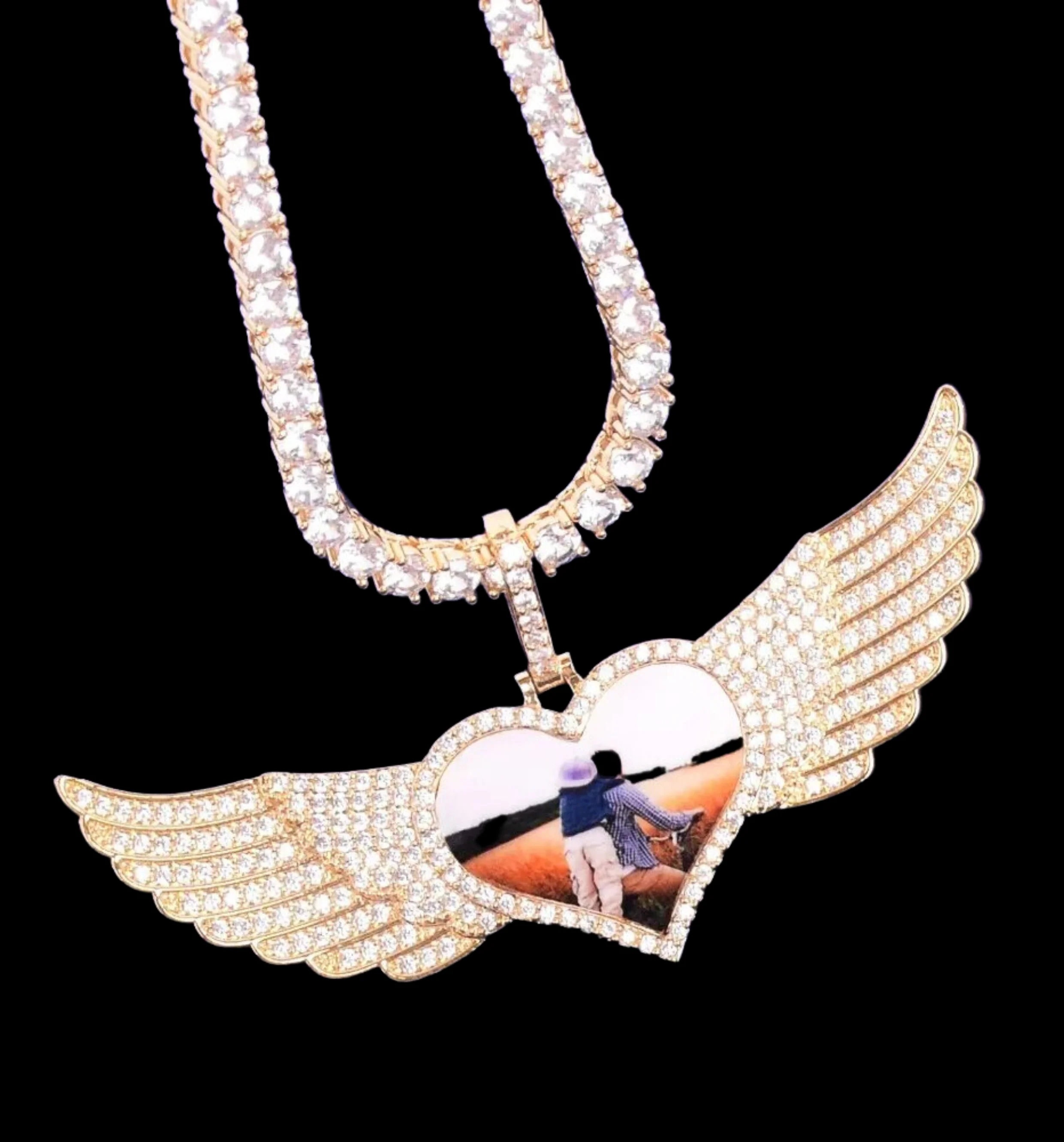 Long Wings Heart Custom Photo Picture Pendant Necklace - Image 9
