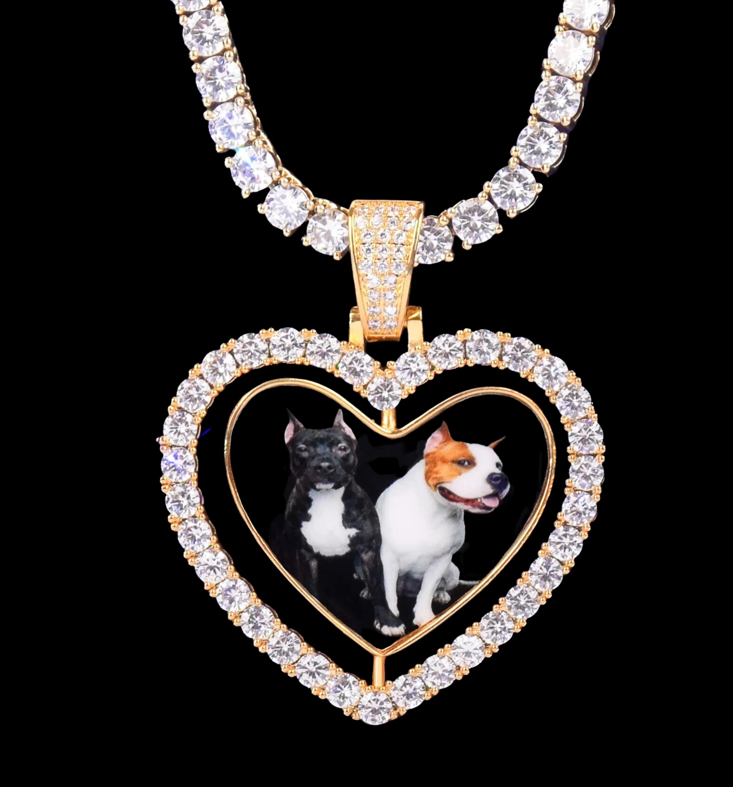 Rotating Double-Sided Heart Tennis Custom Photo Picture Pendant Necklace
