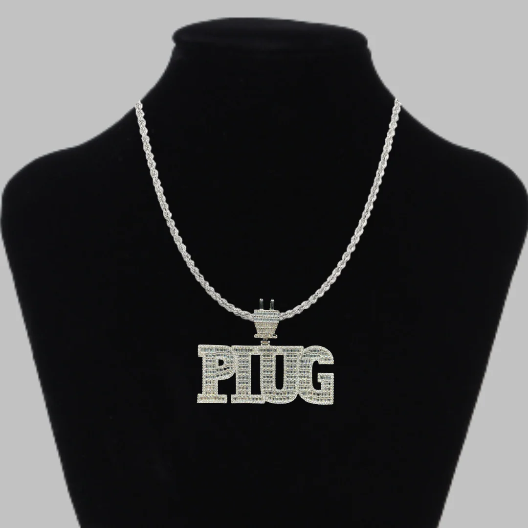 PLUG Special Bail Iced Out Letter Diamond Pendant Necklace - Image 2