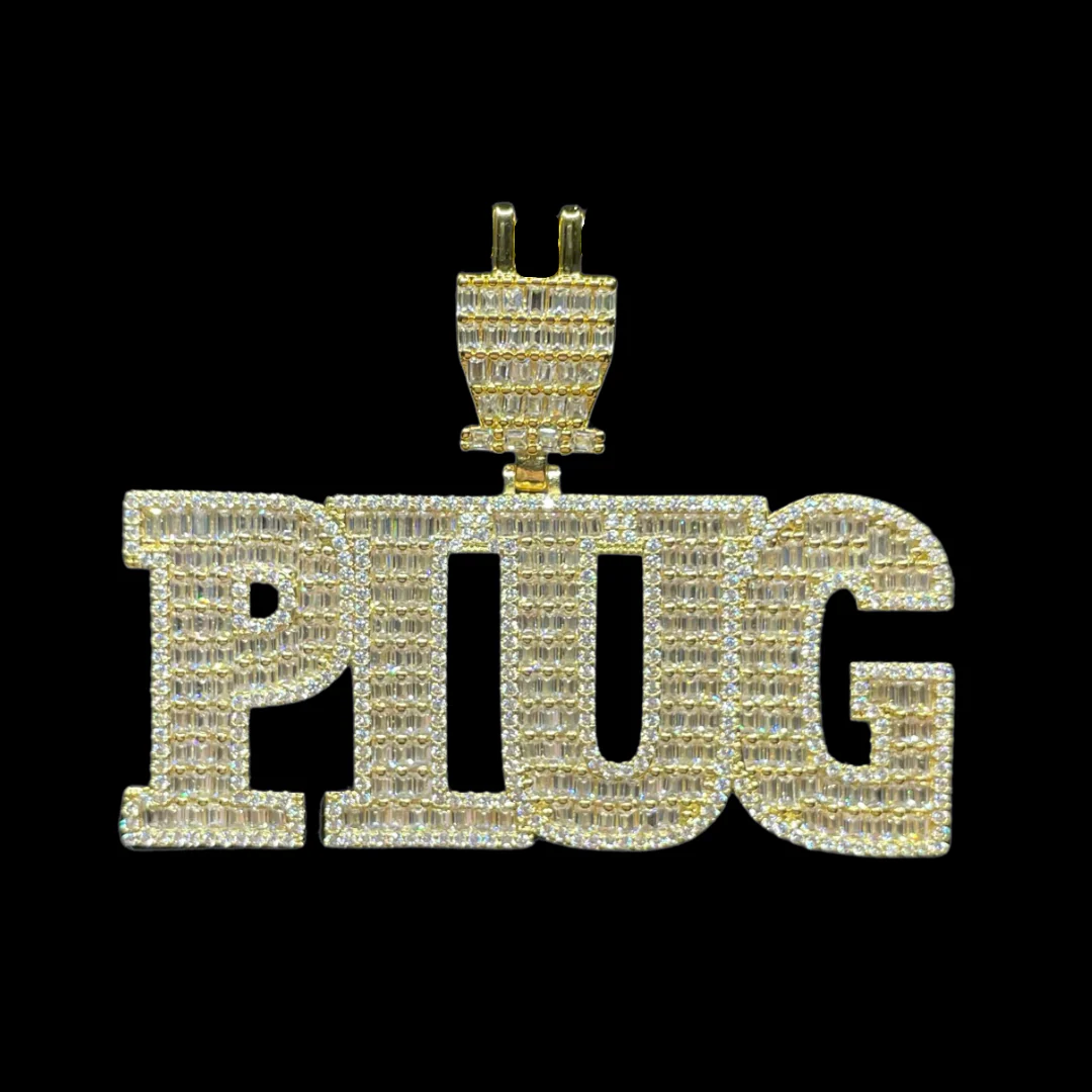 PLUG Special Bail Iced Out Letter Diamond Pendant Necklace - Image 3