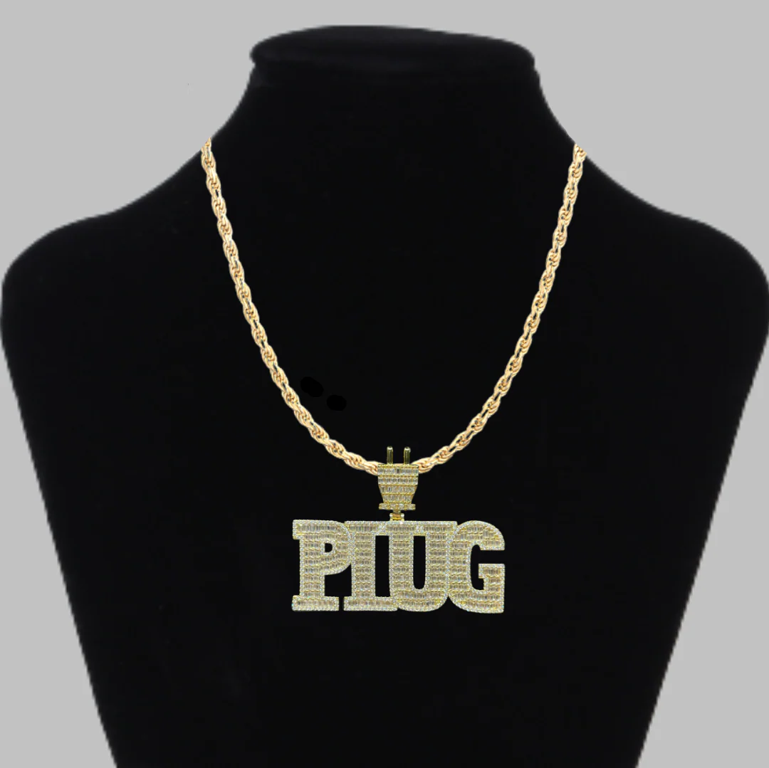 PLUG Special Bail Iced Out Letter Diamond Pendant Necklace - Image 4