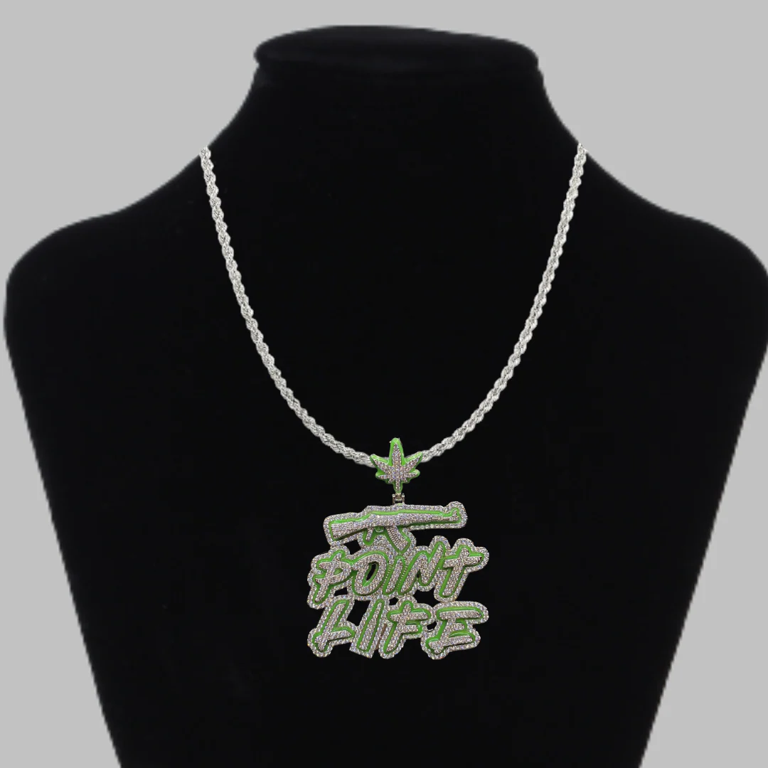 Point Life Glow In The Dark Iced Out Letter Diamond Pendant Necklace - Image 2