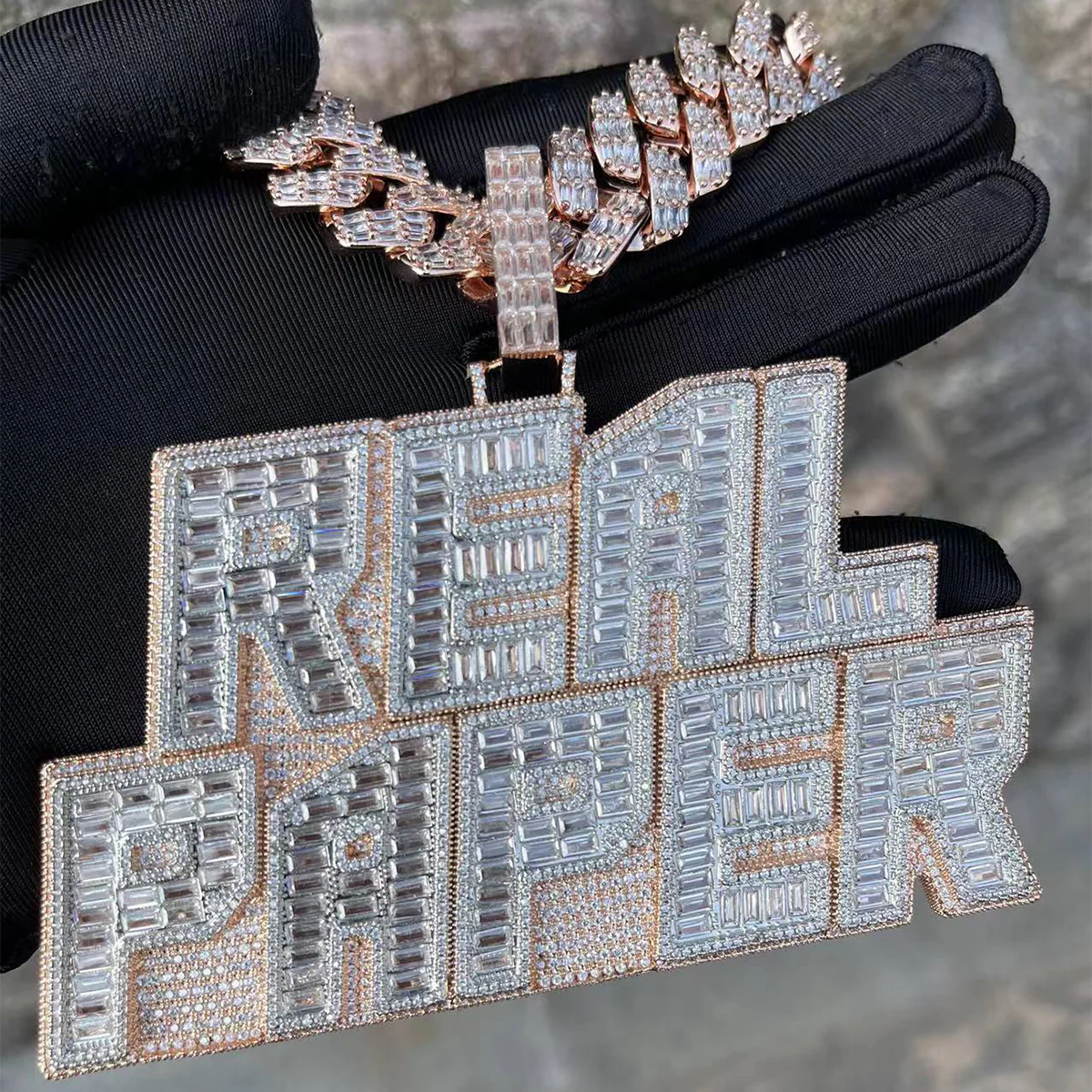 Rich Baguette n Diamond Iced Out Personalized Custom Name Necklace Pendant - Image 5
