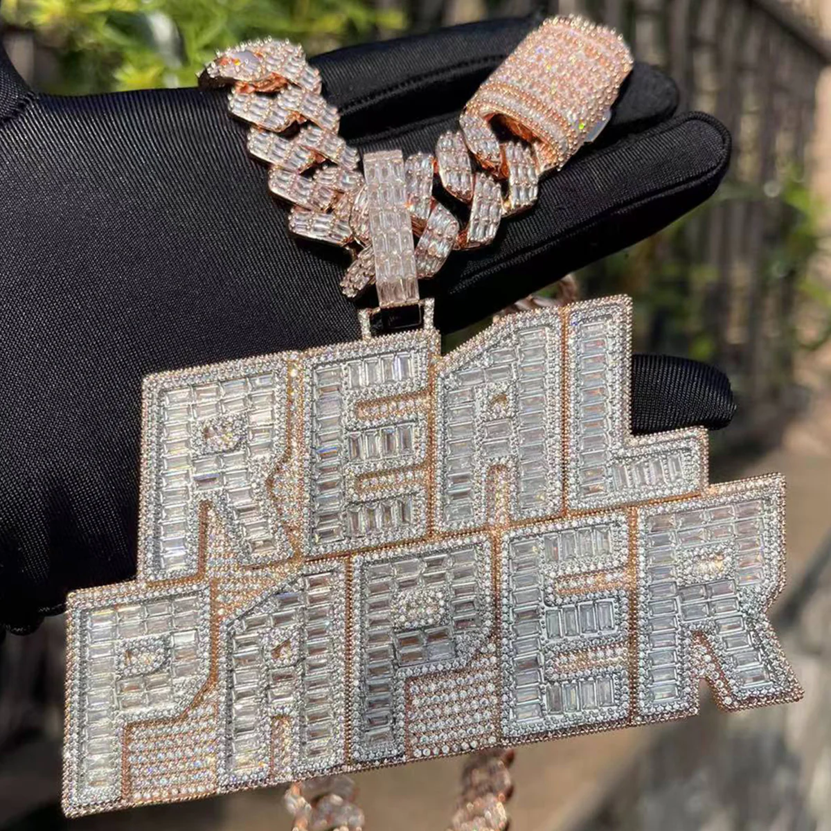 Rich Baguette n Diamond Iced Out Personalized Custom Name Necklace Pendant - Image 9