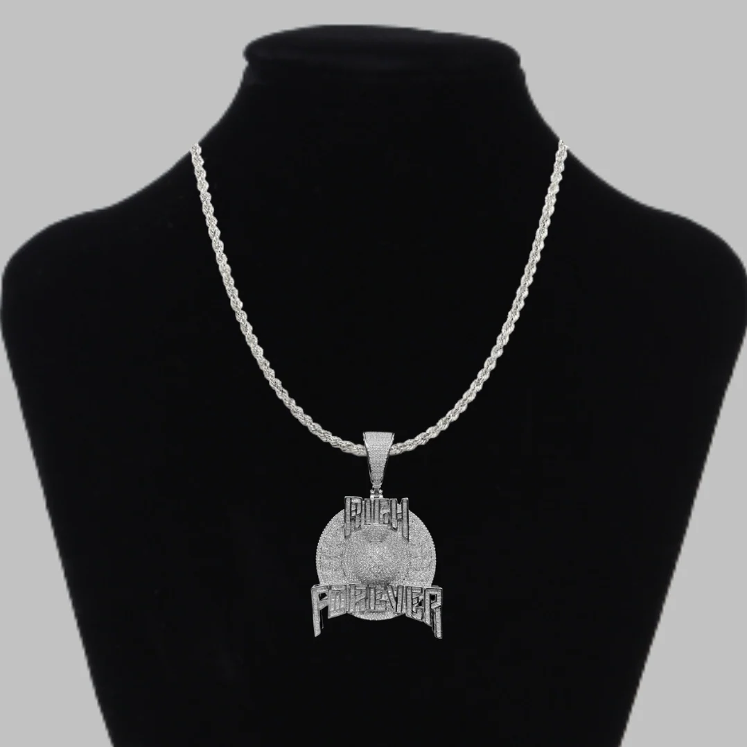 Rich Forever Money Bag Iced Out Letter Diamond Pendant Necklace - Image 2