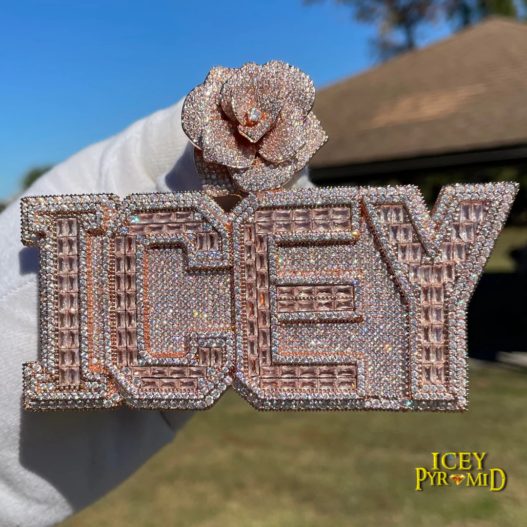 Rising Rose Edition Rose Flower Bail Iced Out Personalized Custom Name Necklace Pendant - Image 12