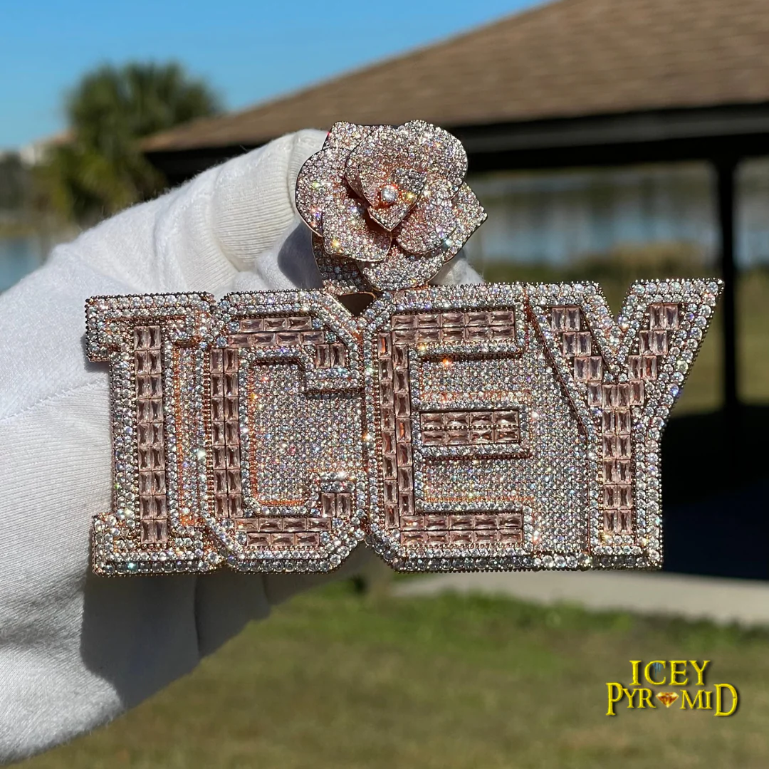Rising Rose Edition Rose Flower Bail Iced Out Personalized Custom Name Necklace Pendant - Image 13
