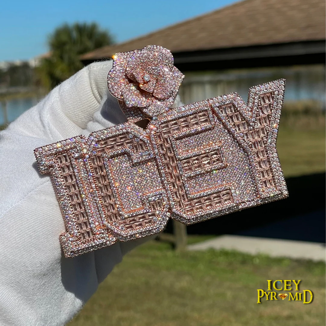 Rising Rose Edition Rose Flower Bail Iced Out Personalized Custom Name Necklace Pendant - Image 14