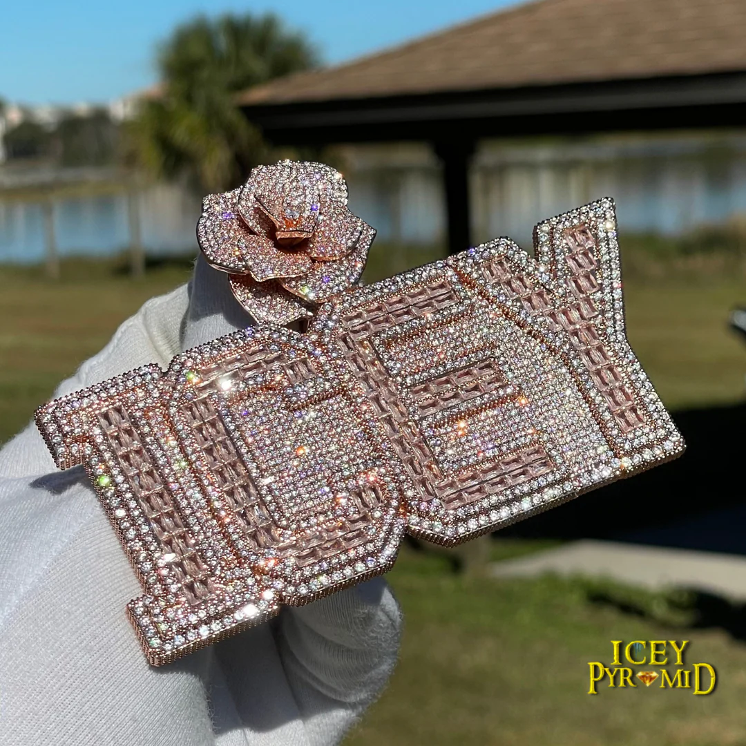 Rising Rose Edition Rose Flower Bail Iced Out Personalized Custom Name Necklace Pendant - Image 15