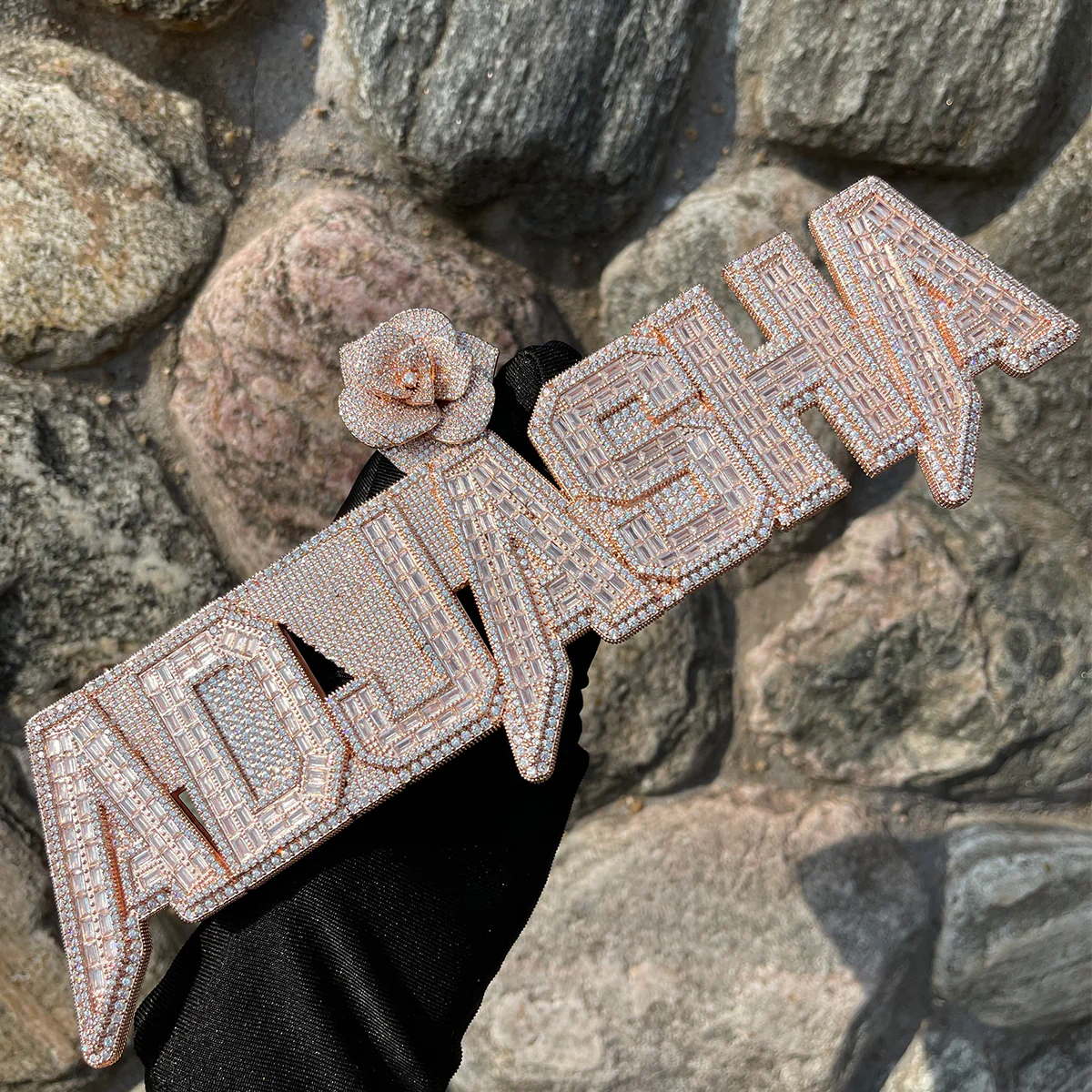 Rising Rose Edition Rose Flower Bail Iced Out Personalized Custom Name Necklace Pendant - Image 3