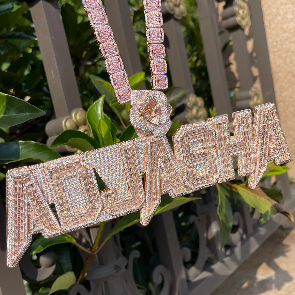 Rising Rose Edition Rose Flower Bail Iced Out Personalized Custom Name Necklace Pendant - Image 5