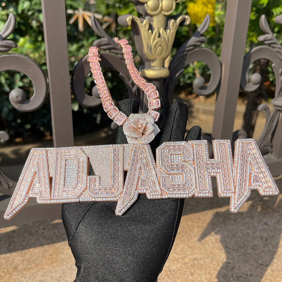 Rising Rose Edition Rose Flower Bail Iced Out Personalized Custom Name Necklace Pendant - Image 7