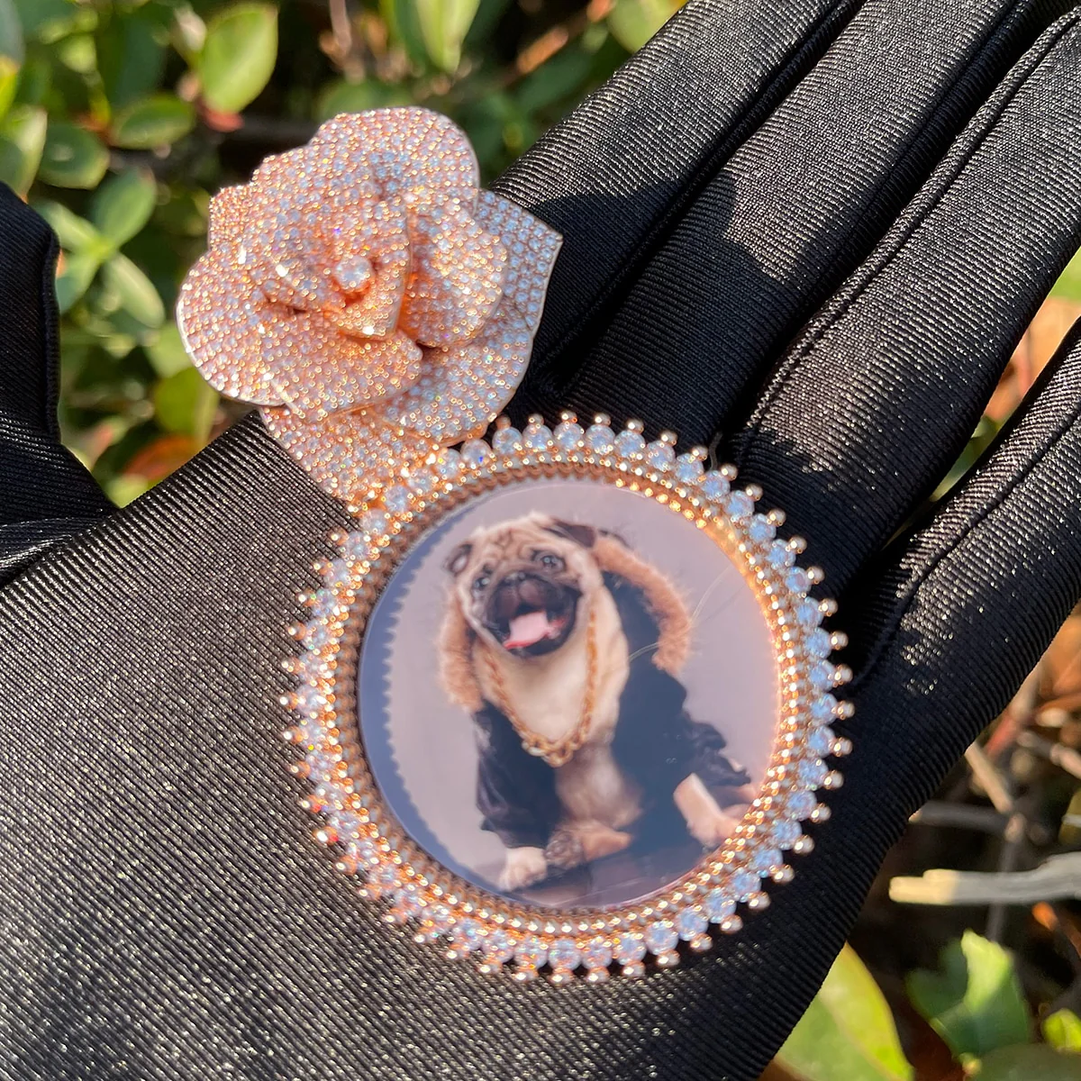 Rose Flower Bail Round Tennis Custom Photo Picture Pendant Necklace - Image 3